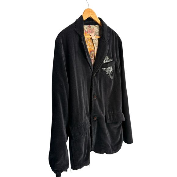 Vintage Red (brand) Black Distressed Whimsigoth 3 Button Lined Blazer sz M - Picture 2 of 14
